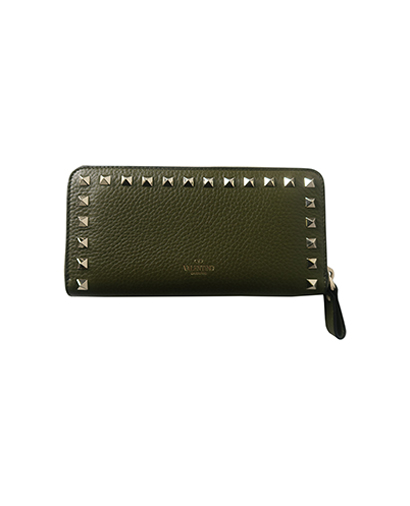 Valentino Garavani Rockstud Zip Wallet, &pound;160, Accessories, Green, Leather, Front view
